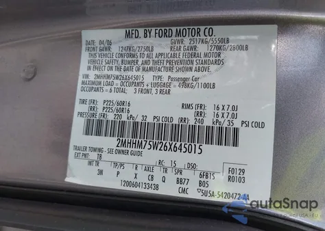 2006 Mercury Grand Marquis Ls from USA, damaged, VIN 2MHHM75W26X645015